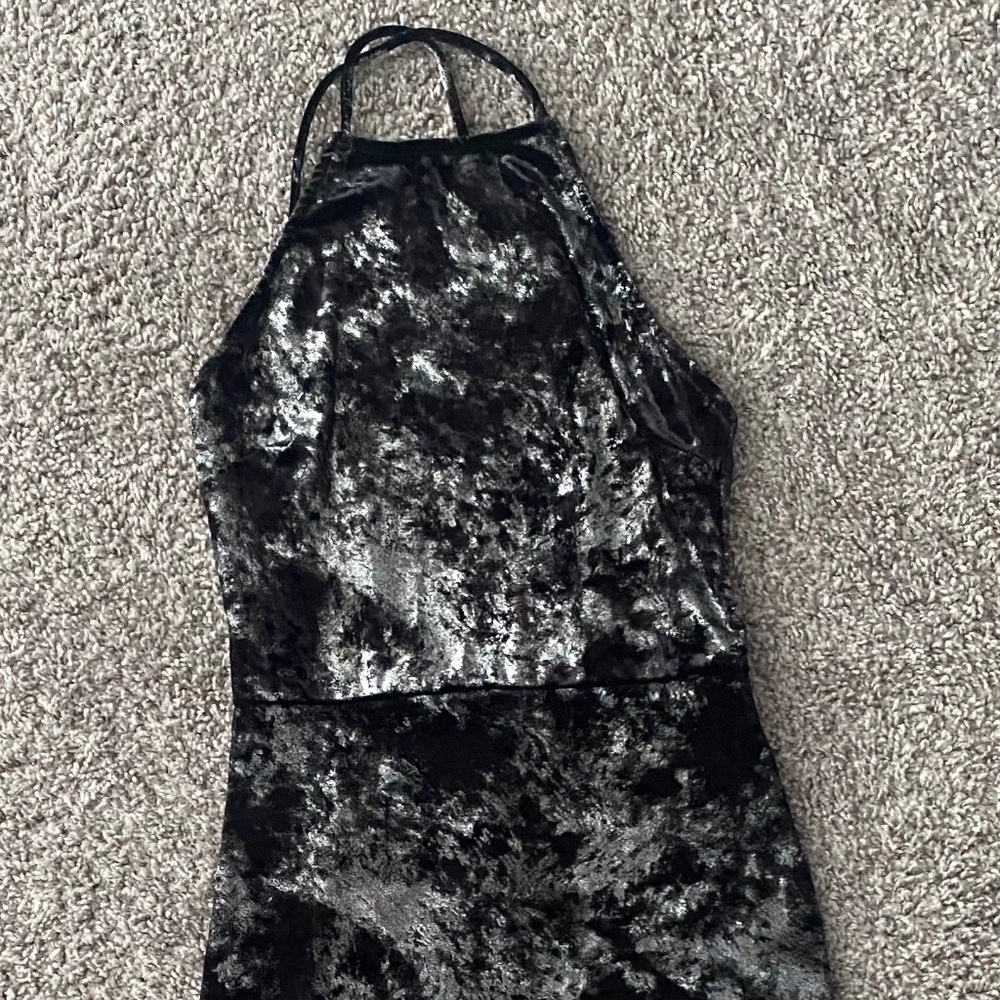 black and silver high neck halter dress